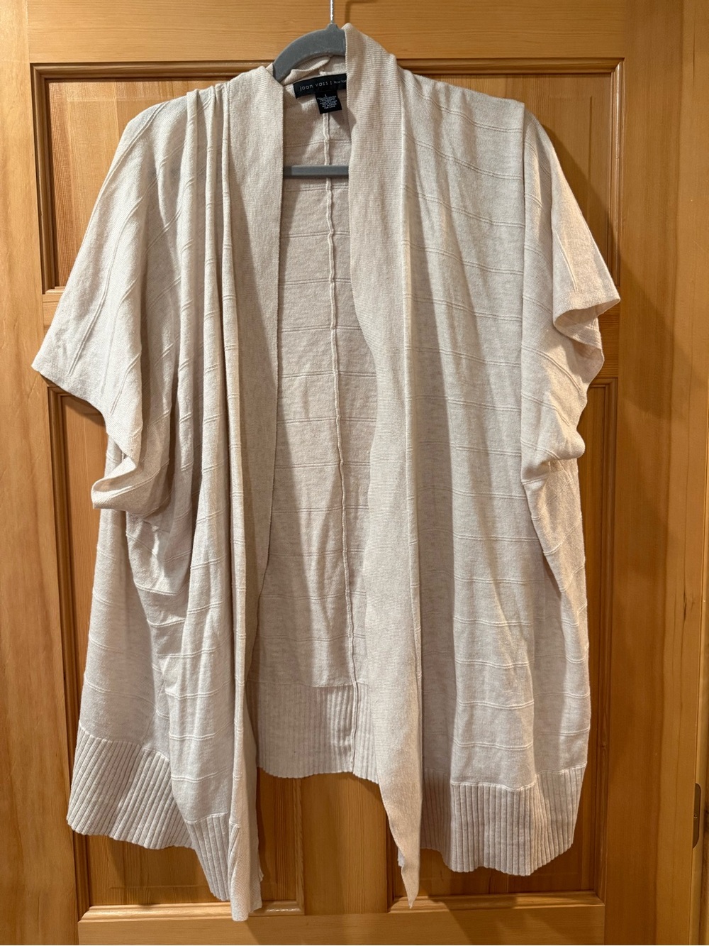 Joan Vass Cream Open-Front Short-Sleeve Cardigan
